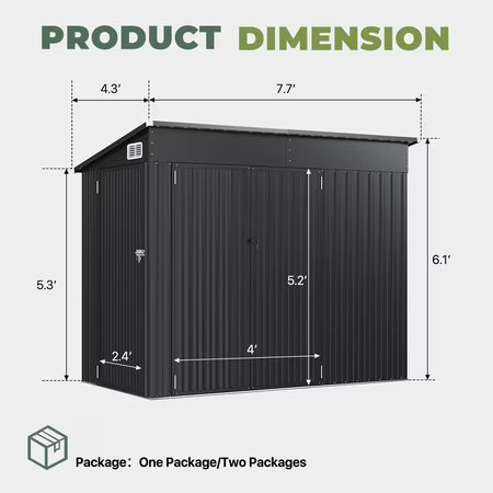 BaPiPro 8x4 Lean-to Metal Shed, Black