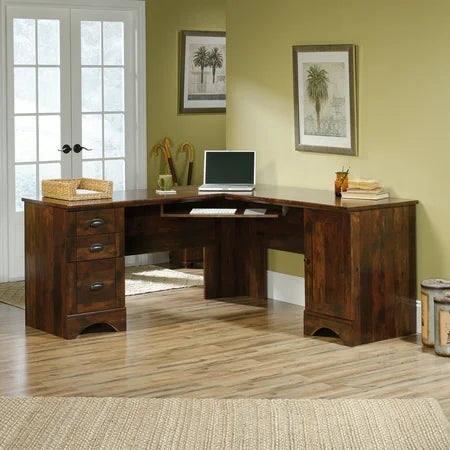 NEW Sauder Harbor View Corner Computer Desk with Storage, Curado Cherry Finish