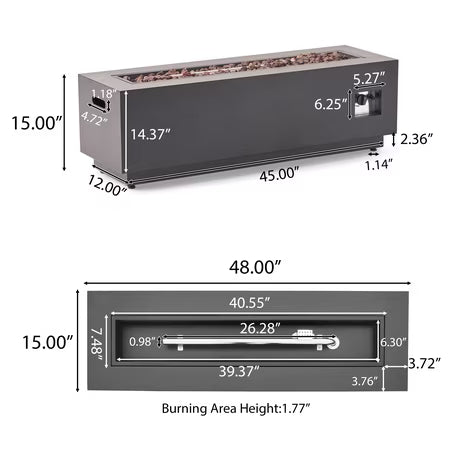 Reign Outdoor Rectangular Iron Gas Fire Pit