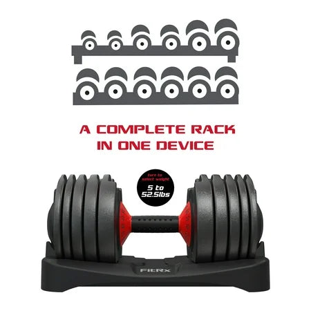 FitRx Adjustable Dumbbells, 52.5lb SmartBell Dumbbell Set with Quick-Select Weights for Home Gym