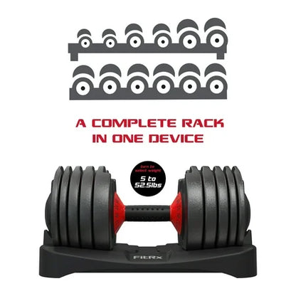 FitRx Adjustable Dumbbells, 52.5lb SmartBell Dumbbell Set with Quick-Select Weights for Home Gym