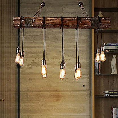 SAZDFY 10 Lights Wooden Pendant Lamp,Retro Farmhouse Hanging Lamp Distressed Rustic Lighting Fixture,Industrial Pendant Lights for Bar Kitchen Restaurant,Light Line Can Be Adjusted,118 * 116cm