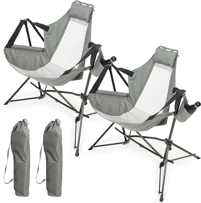 Folding Camping Chairs Set of 2, Portable Grey