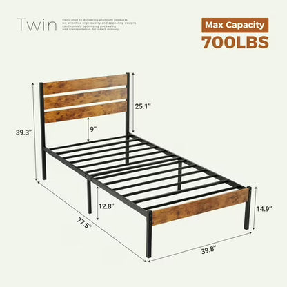 edx Twin Metal Bed Frame with Wood Headboard
