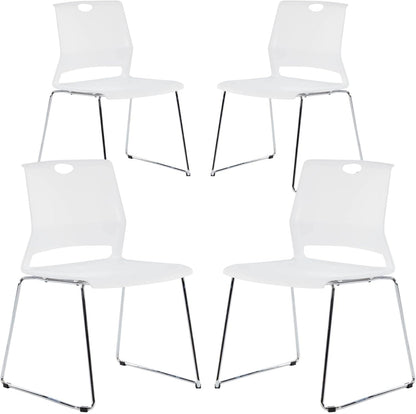 Stackable Chairs Set of 4, Office Waiting Room Chairs with Back, Plastic Stacking Chair for Dining Room, Conference Room, Restaurant and Lobby (White).