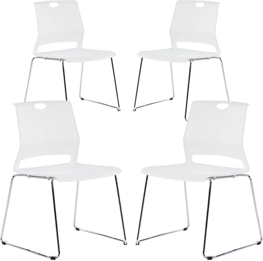 Stackable Chairs Set of 4, Office Waiting Room Chairs with Back, Plastic Stacking Chair for Dining Room, Conference Room, Restaurant and Lobby (White).