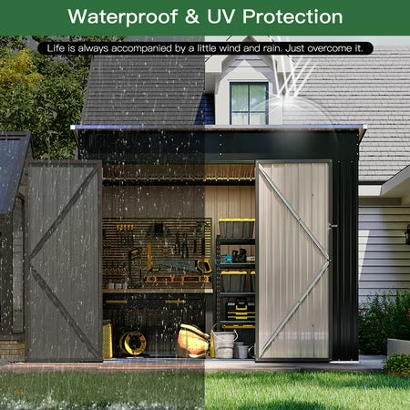 BaPiPro 8x4 Lean-to Metal Shed, Black