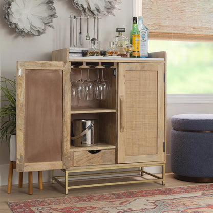 Linon Janie Rattan Sliding 2-Door Console BAR CABINET