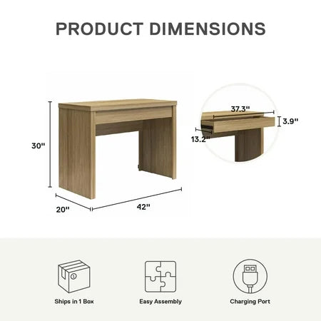NEW Mainstays Cooper Writing Desk with USB, Natural Teak