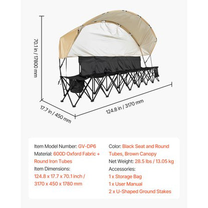VEVOR Portable Folding Bench, 6 Seat Black