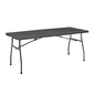 Mainstays Black 6 Foot Fold-in-Half Plastic Table, Indoor Outdoor, Scratch Resistant, Stain & UV Damage, Built-in Carry Handle