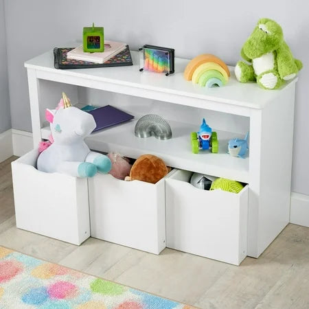 NEW Your Zone Kids Toy Storage Cabinet with Three Rolling Bins, White Finish