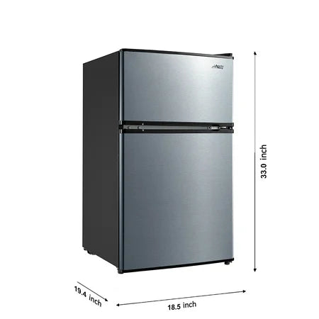 Arctic King 3.2 Cu ft Two Door Mini Fridge with Freezer, Stainless Steel, E-Star, ARM32D5ASL