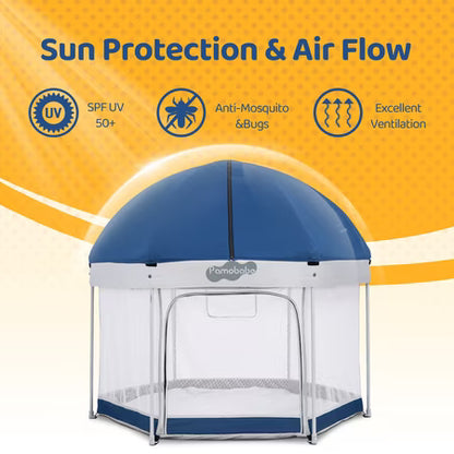 Pamo Babe Outdoor Baby Playpen with Canopy Blue