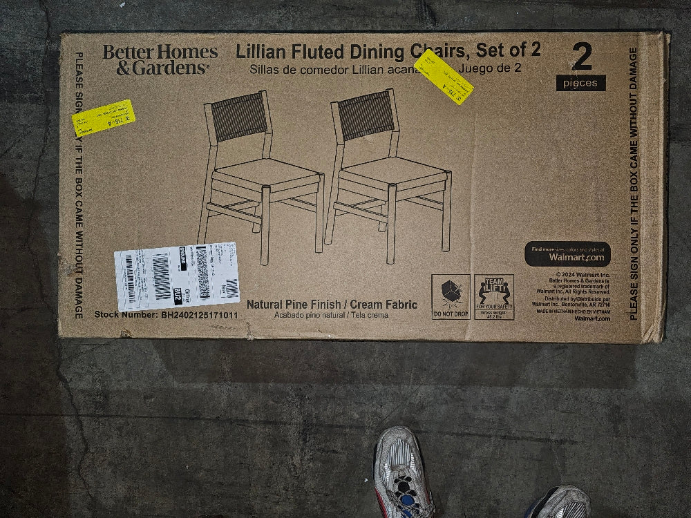 NEW Better Homes & Gardens Lillian Fluted Dining Chairs 2 Pack, Pine and Cream