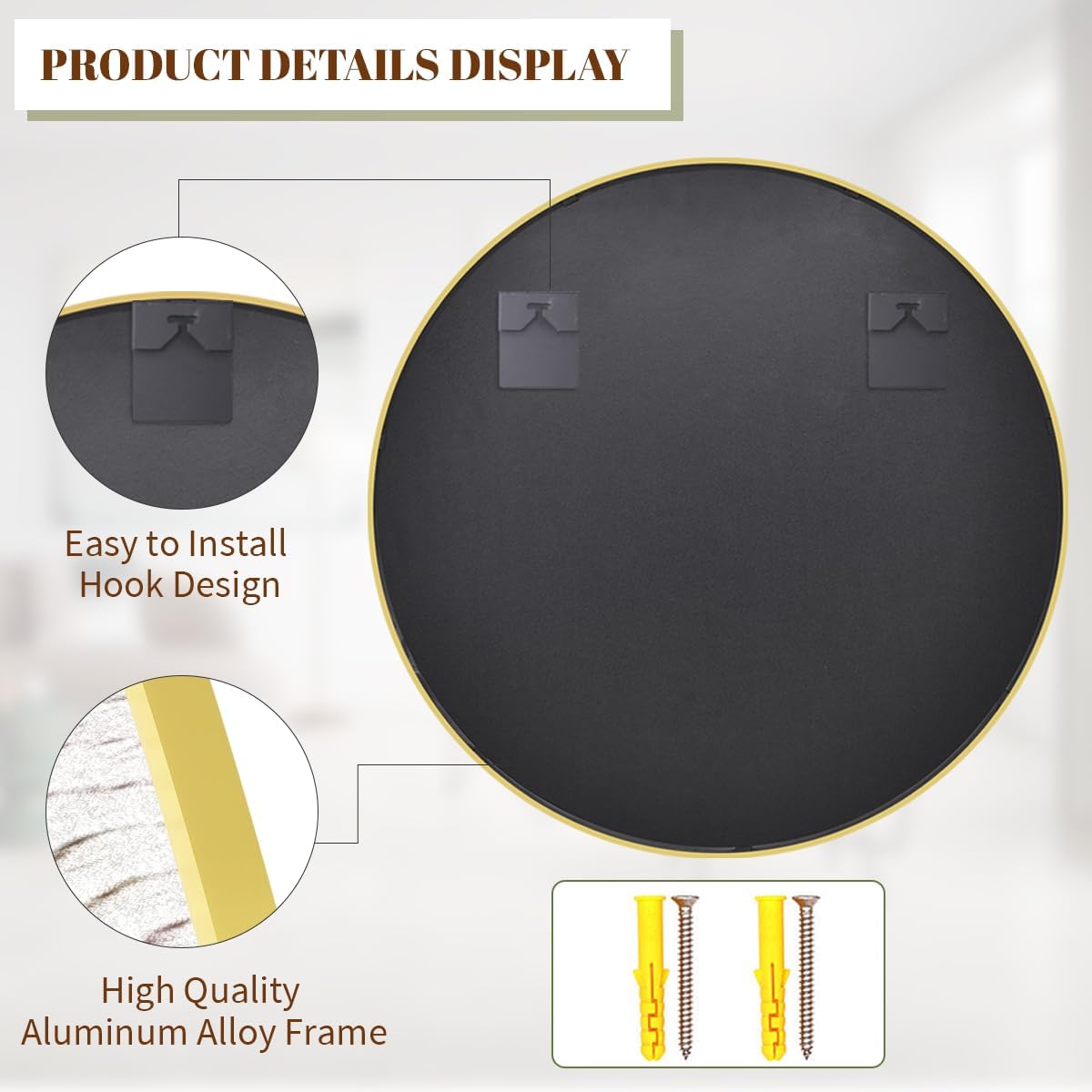 Beautypeak 42-Inch Round Mirror, Gold
