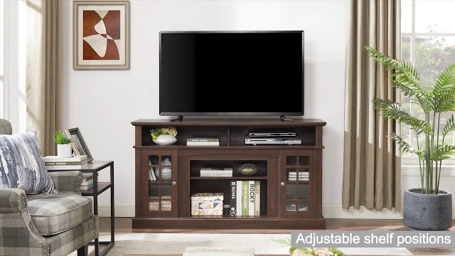 Country Style TV Stand with Glass Door, 58W
