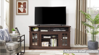 Country Style TV Stand with Glass Door, 58W