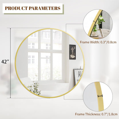 Beautypeak 42-Inch Round Mirror, Gold