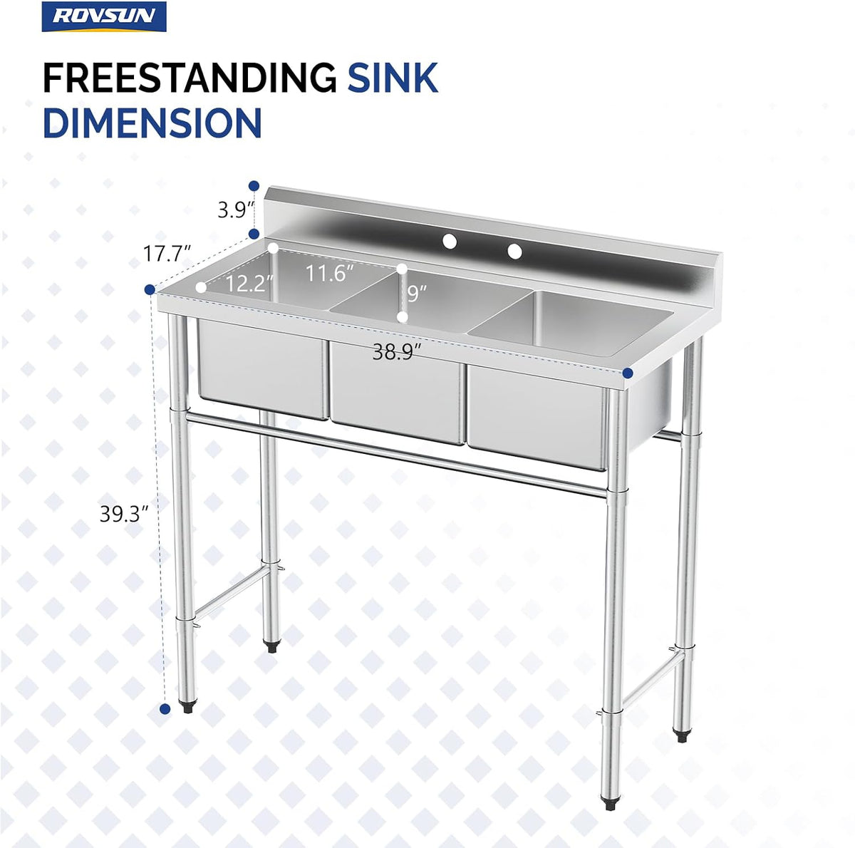 Bonnlo 3-Compartment Stainless Sink