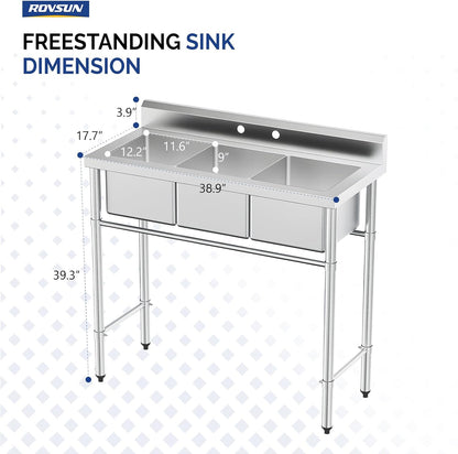 Bonnlo 3-Compartment Stainless Sink
