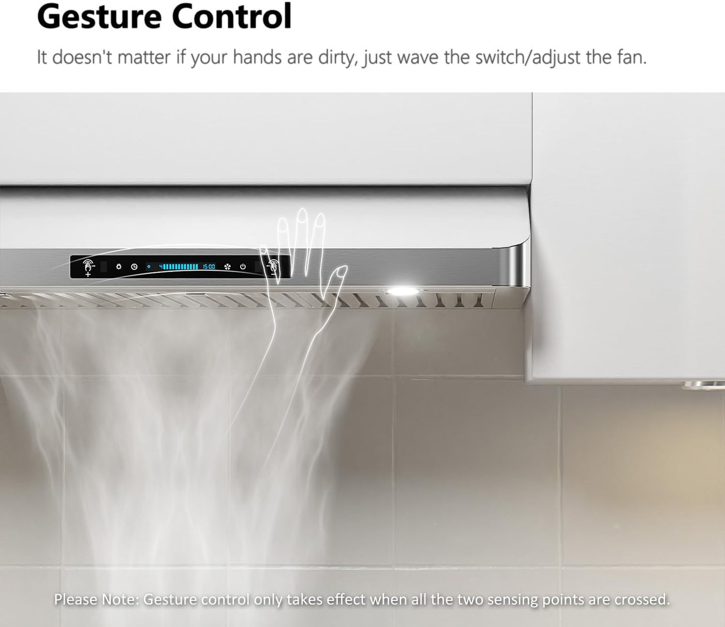 IKTCH 42 Inch Under Cabinet Range Hood with 900-CFM, 4 Speed Gesture Sensing&Touch Control Panel