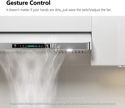 IKTCH 42 Inch Under Cabinet Range Hood with 900-CFM, 4 Speed Gesture Sensing&Touch Control Panel