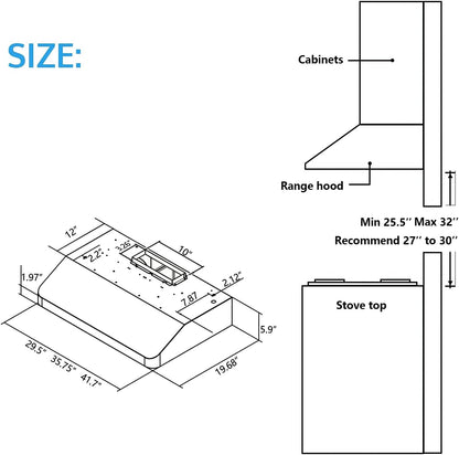 IKTCH 42 Inch Under Cabinet Range Hood with 900-CFM, 4 Speed Gesture Sensing&Touch Control Panel
