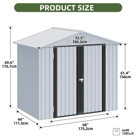 Uforic 6x4ft Metal Outdoor Shed, Lockable, White