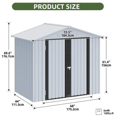 Uforic 6x4ft Metal Outdoor Shed, Lockable, White