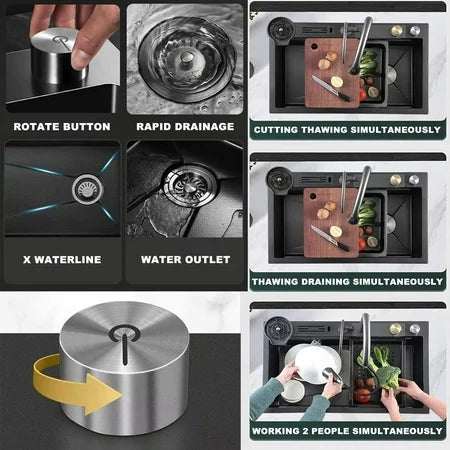 Waterfall Kitchen Sink, Single Bowl with Faucet