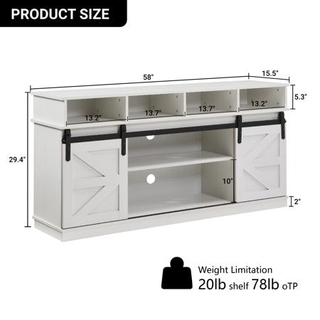 MAYEERTY 65” TV Stand with Sliding Door, White