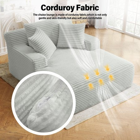 Aukfa Corduroy Chaise Lounge Chair, Light Gray
