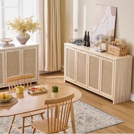 ARKANTOS Rattan Sideboard, 4-Doors, Light Oak