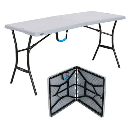 Lifetime 5 Foot Rectangle Fold-in-Half Table, Indoor/Outdoor Essential, Gray, 60.3 x 25.5 (80861)