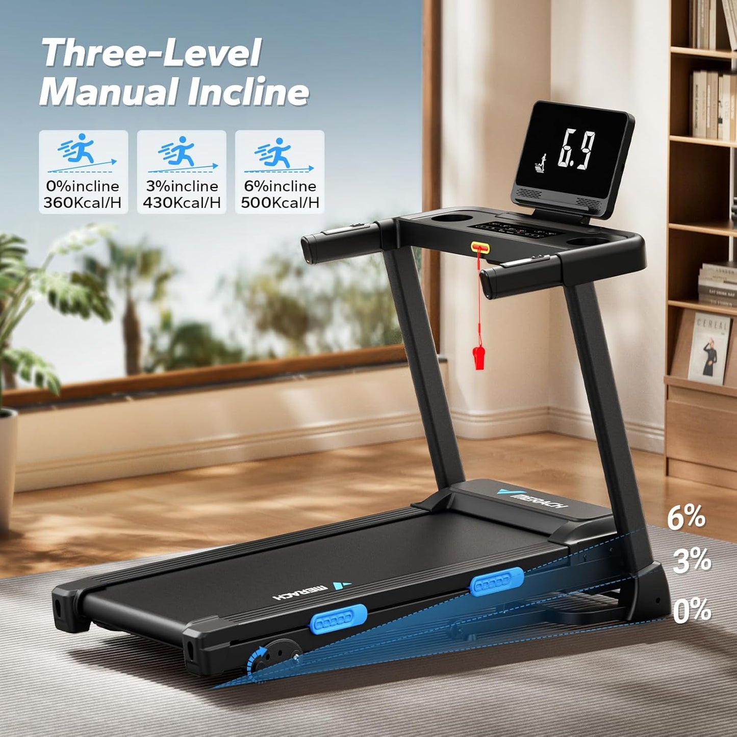 NEW MERACH MR-T12 Foldable Treadmill with Incline, 7.5MPH Quiet Treadmills with Double Deck