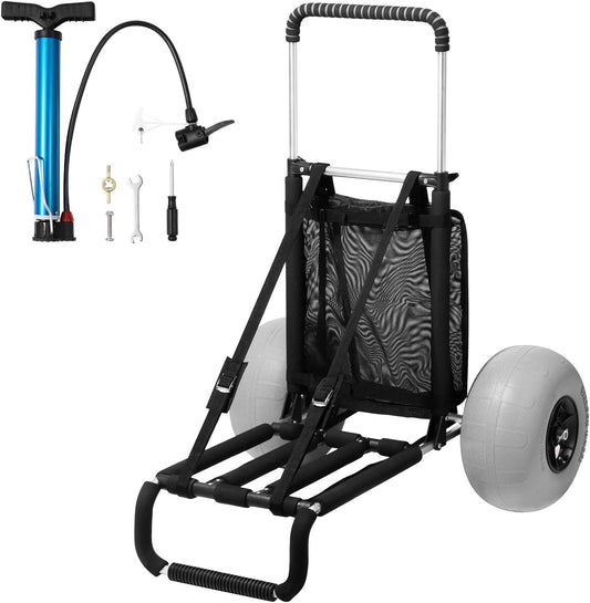 VEVOR Beach Dolly with Big Wheels for Sand, 29.9 x 15.4 Cargo Deck, w/ 12 Balloon Wheels, 165LBS Loading Capacity Folding Sand Cart & 27 to 44.7 Adjustable Height, Heavy Duty Cart for Beach