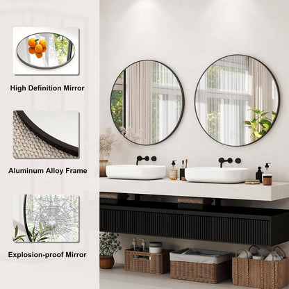 42 Inch Round Mirror - Black Wall Mounted