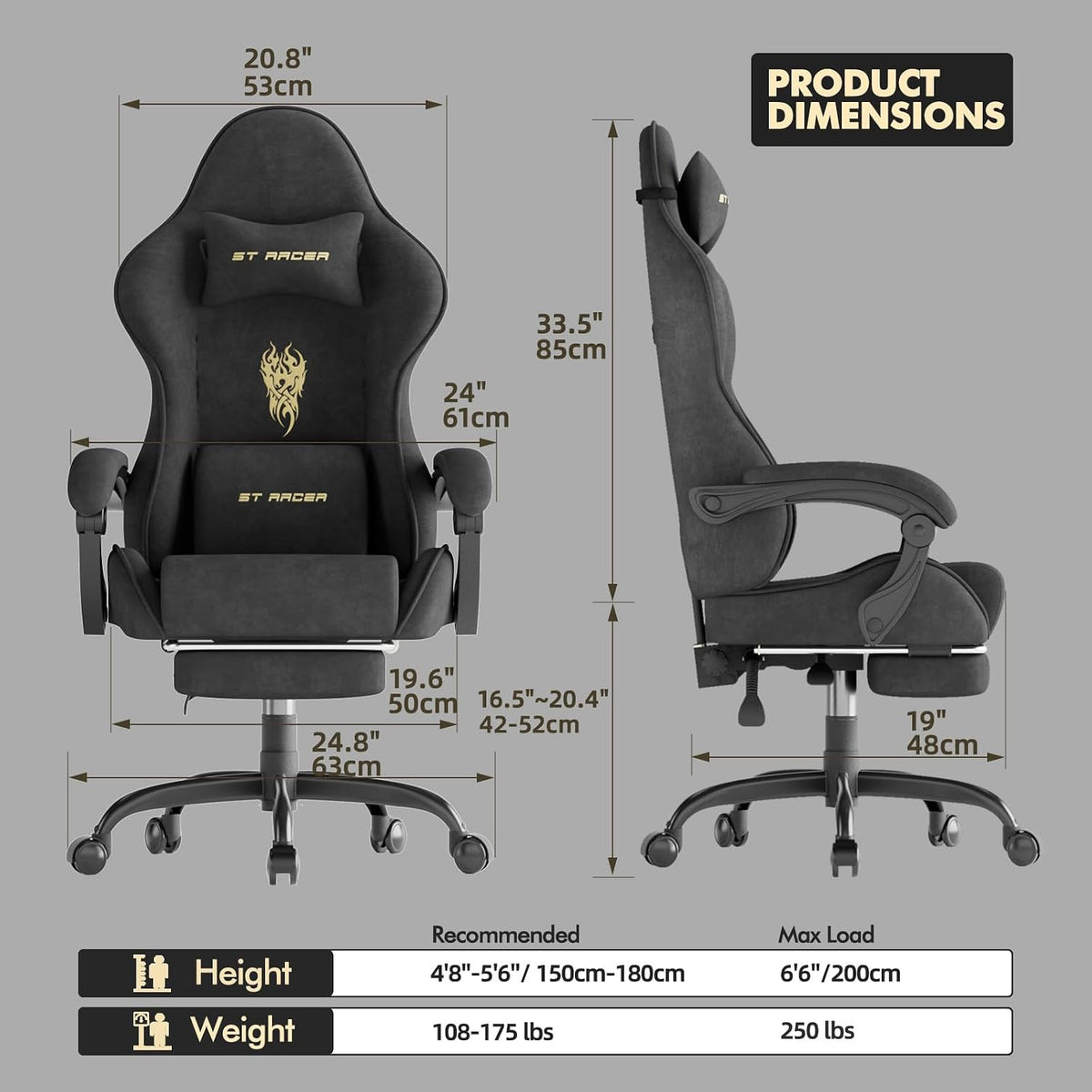 Ferghana Velvet Gaming Chair with Footrest