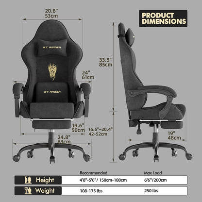 Ferghana Velvet Gaming Chair with Footrest