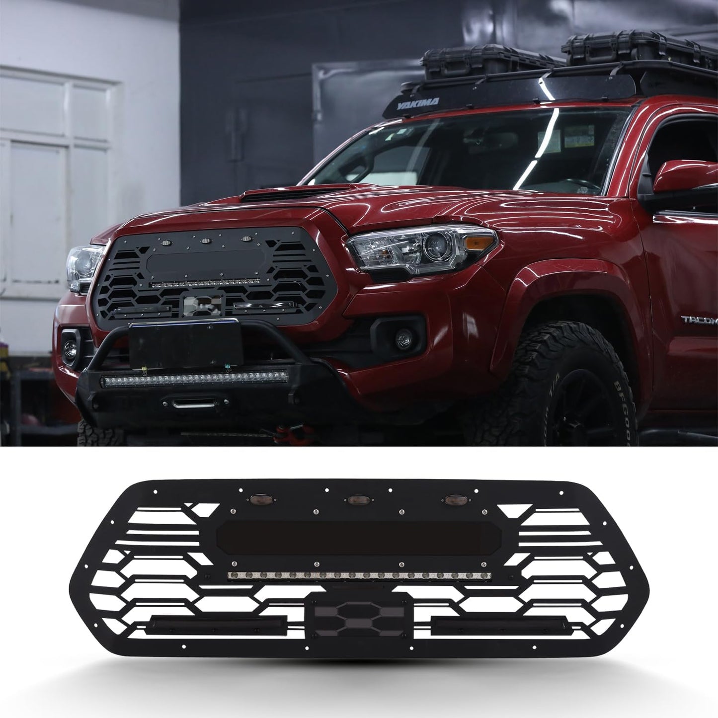 Stealth Laser iron Grill Grille for Tacoma Third Gen N300 2016 2017 2018 2019 2020 2021 2022 2023 Black, 1 Pc,Incl LEDs，Pure iron material，sand spray paint. (V1.1)