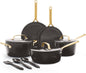 GreenPan GP5 14 Piece Cookware Pots and Pans Set, Hard Anodized Ceramic Nonstick PFAS-Free, Induction Suitable, Scratch Resistant, Gold-Tone Handles, Stay-Flat Surface, Dishwasher and Oven Safe, Black