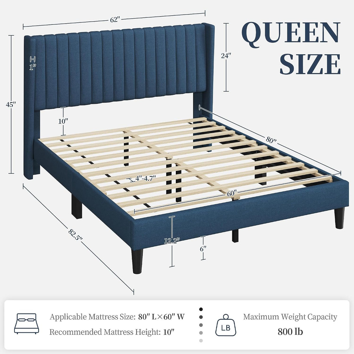 Yaheetech Queen Bed with Upholstered Headboard