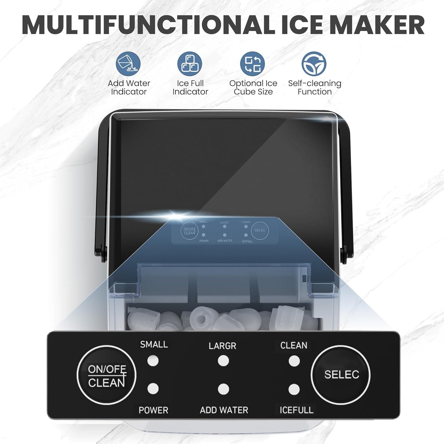DUMOS Portable Ice Maker for Countertop with Handle, 26lbs/Day