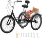 VEVOR Adult Tricycles Bike, 20 Inch Three-Wheeled Bicycles, 3 Wheel Bikes Trikes, Carbon Steel Cruiser Bike with Basket & Adjustable Seat, Picnic Shopping Tricycles for Seniors, Women, Men (Black)