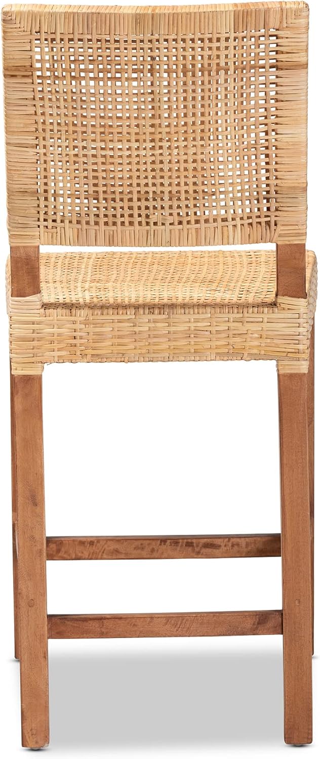 Baxton Studio Lesia Modern Bohemian Natural Brown Rattan and Walnut Brown Finished Wood Counter Stool