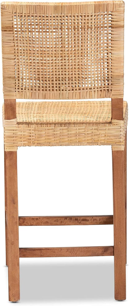 Baxton Studio Lesia Modern Bohemian Natural Brown Rattan and Walnut Brown Finished Wood Counter Stool