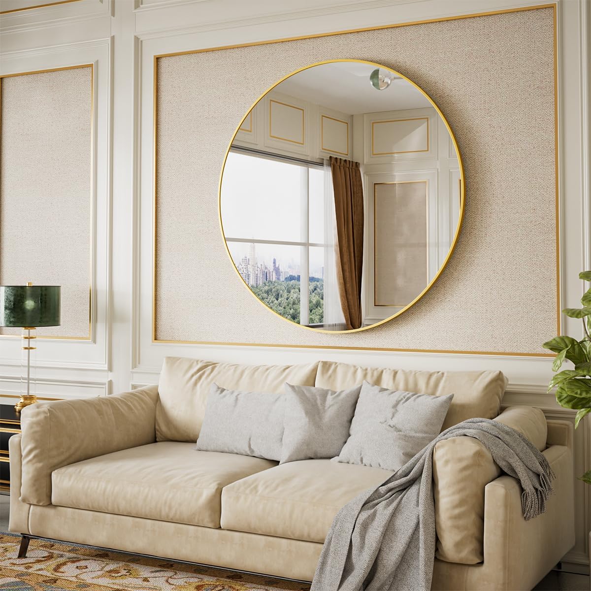 Beautypeak 42-Inch Round Mirror, Gold