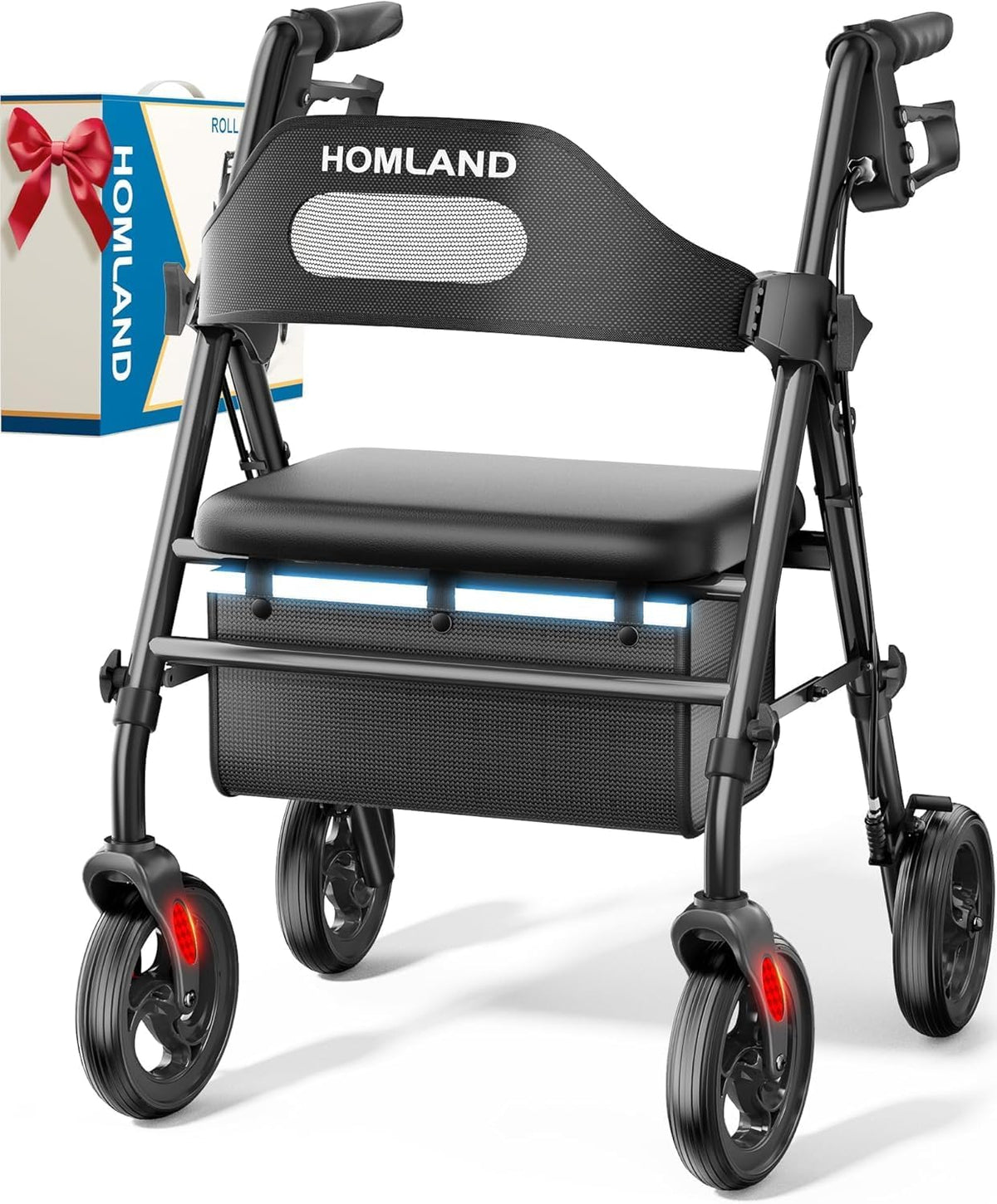 HOMLAND Foldable Rollator Walker with Seat 16"
