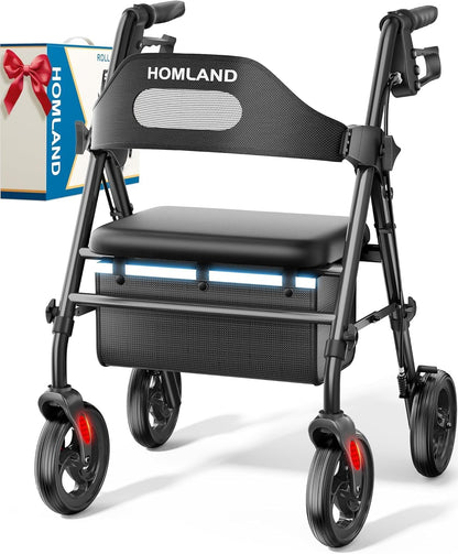 HOMLAND Foldable Rollator Walker with Seat 16"